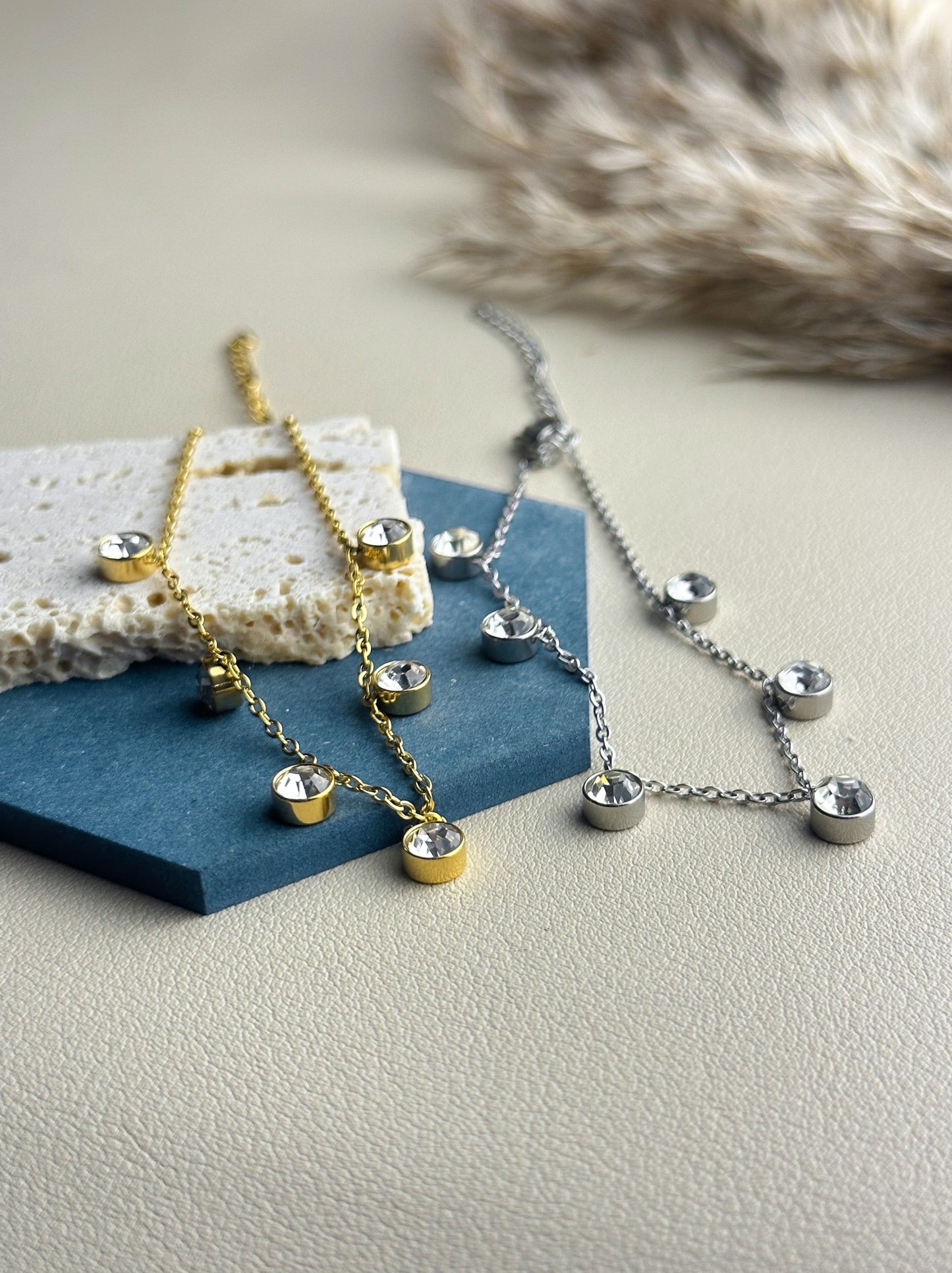 Zirconia Silver Steel Foot Bracelet