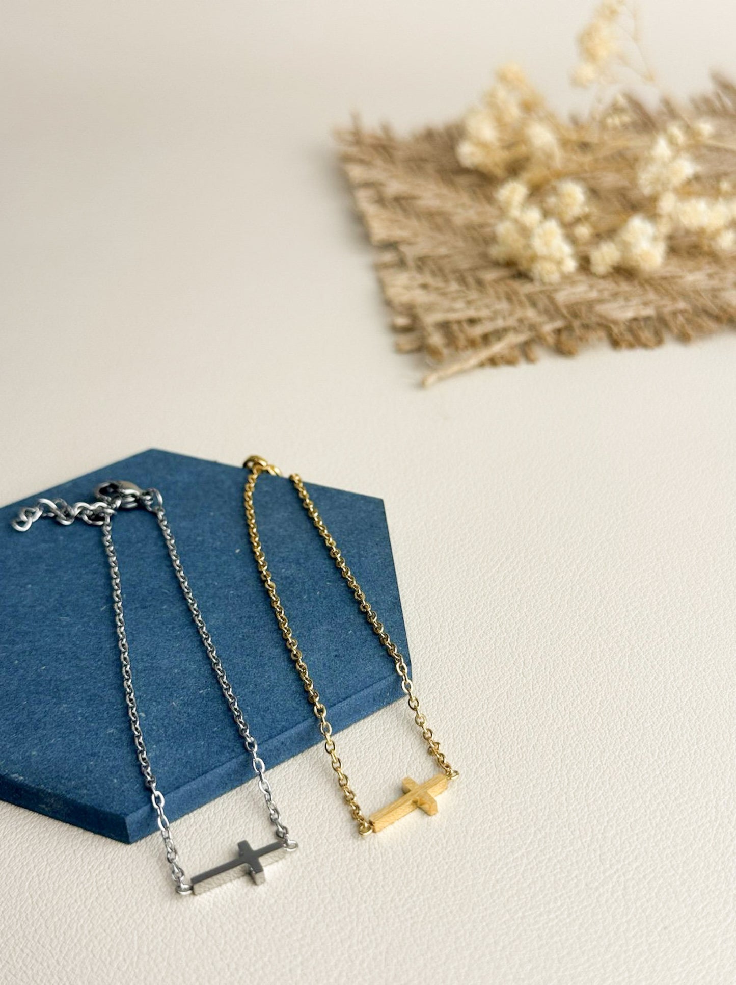 Cross golden steel bracelet