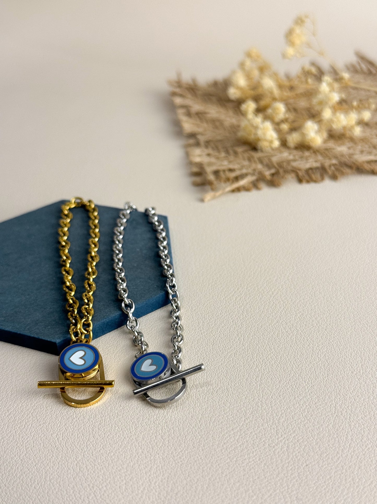 Blue Heart Silver Steel Bracelet