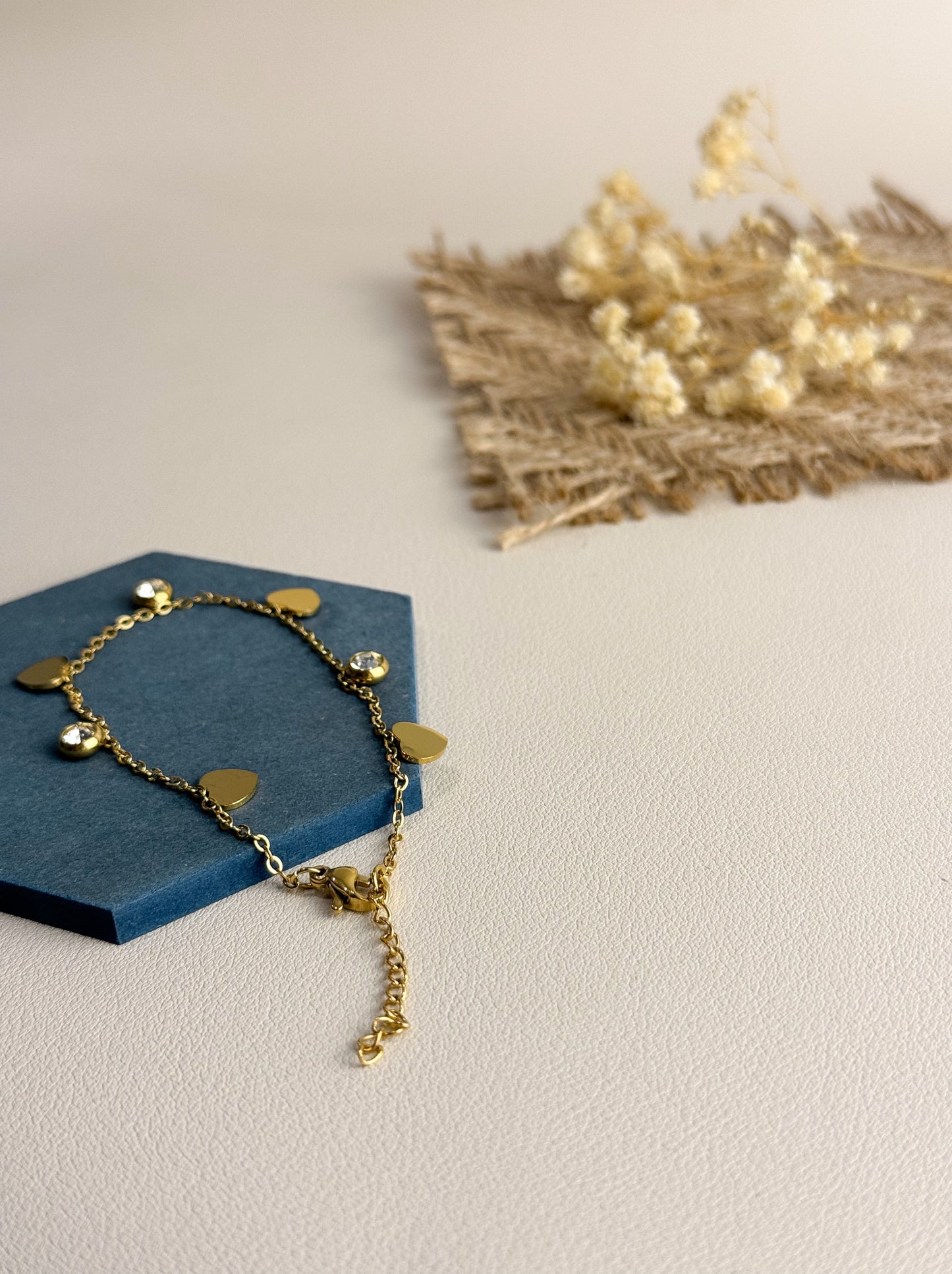 Golden steel heart and zirconia bracelet