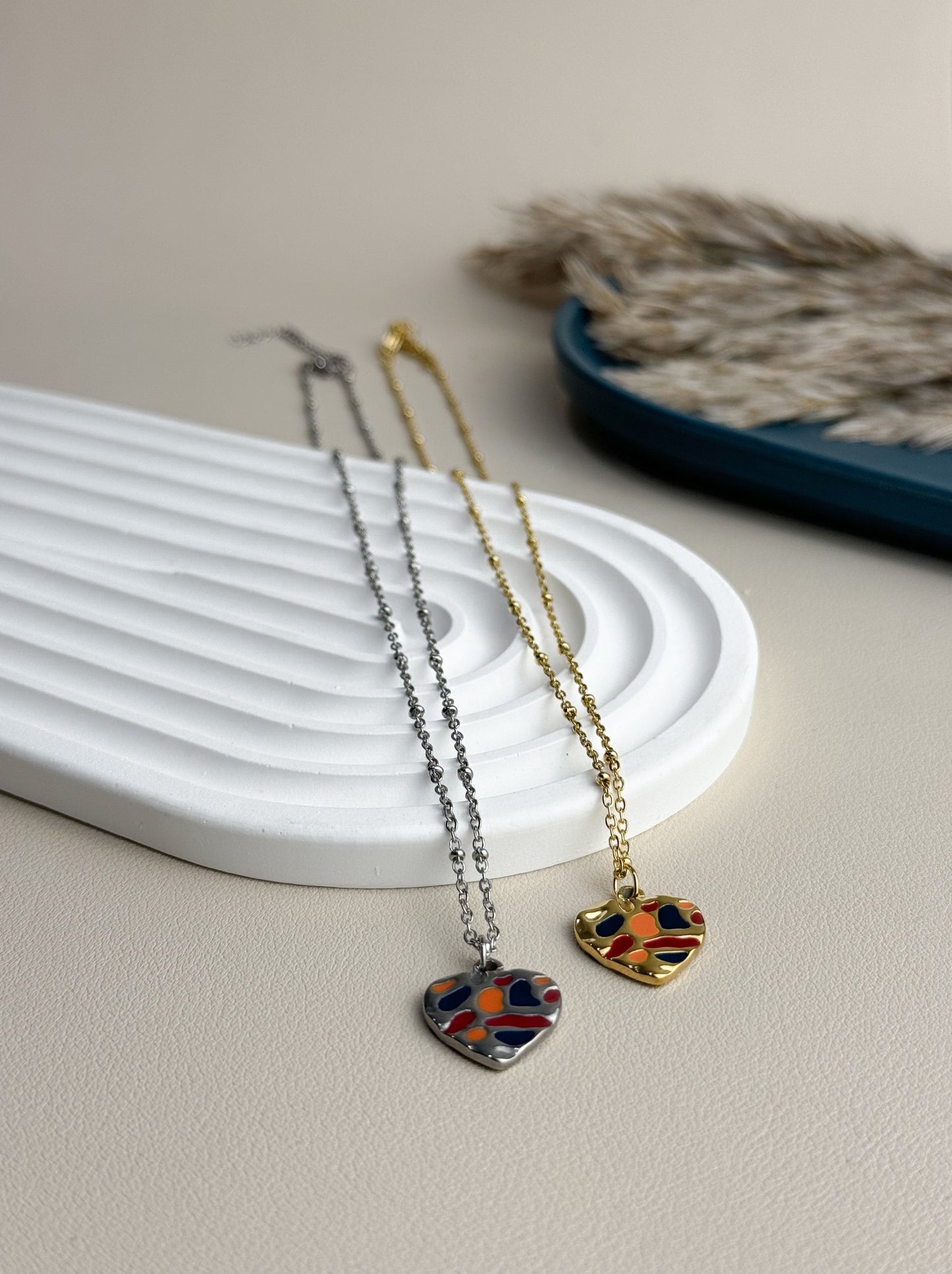 Stamped heart silver steel necklace