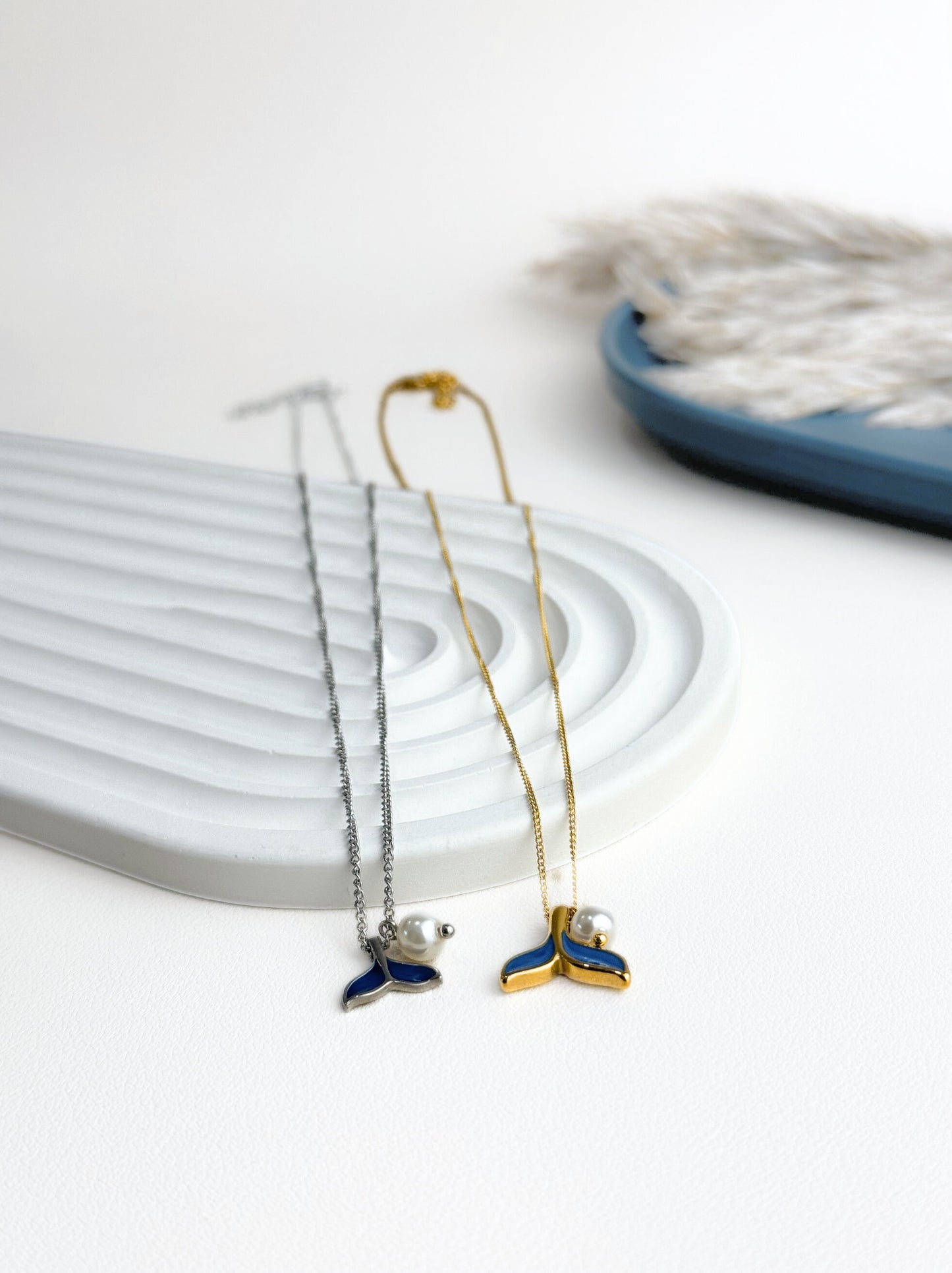 Mermaid and pearl silver steel necklace