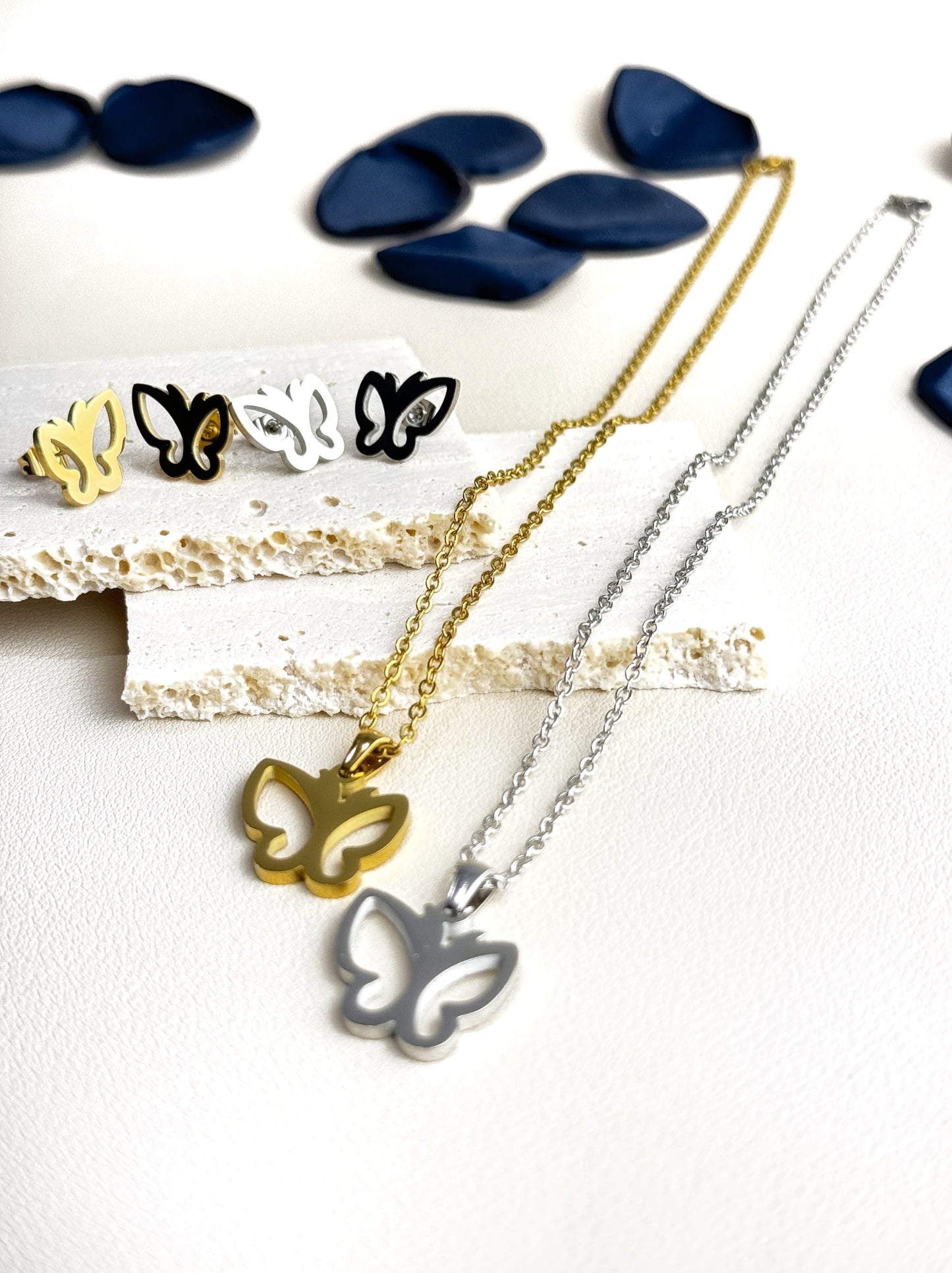 Silver steel necklace with butterfly