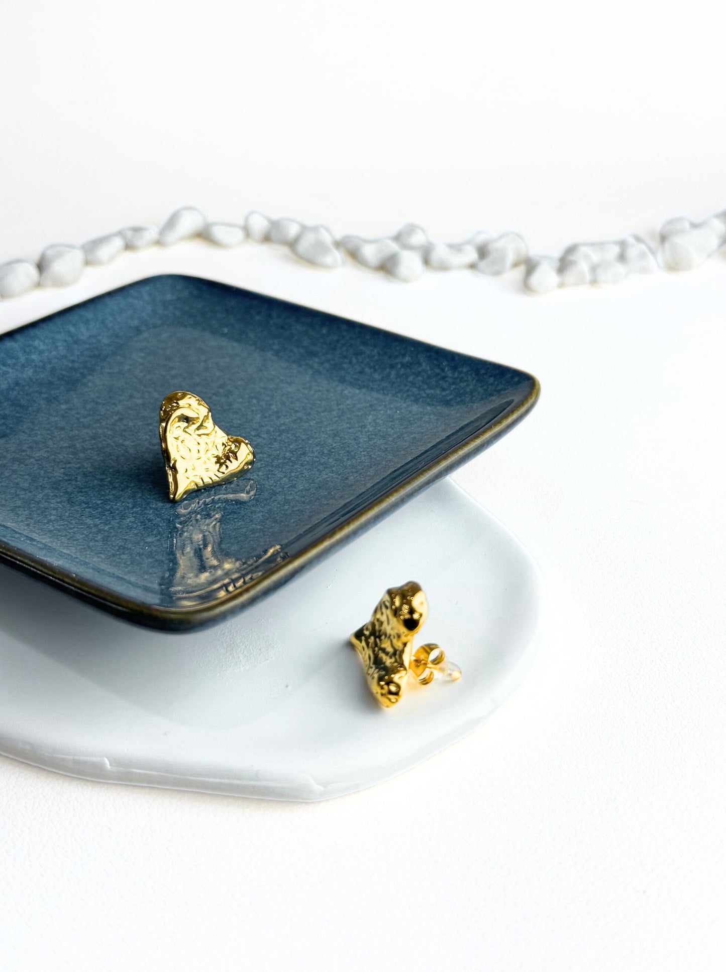 18K Gold - Brincos de aço dourados coração irregular