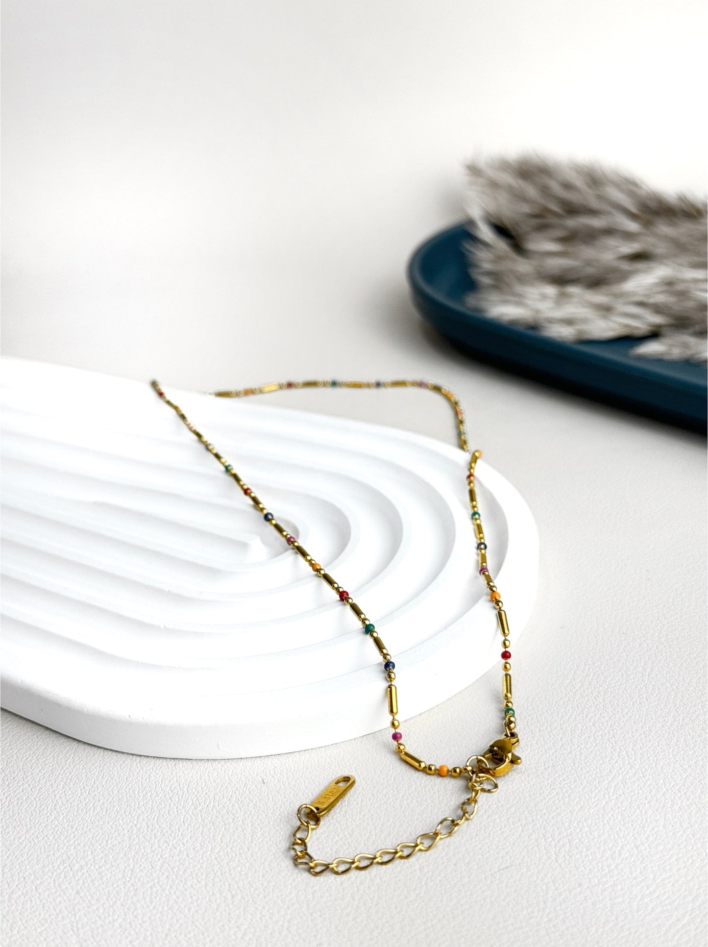 18K Gold - Colar de aço dourado colorido