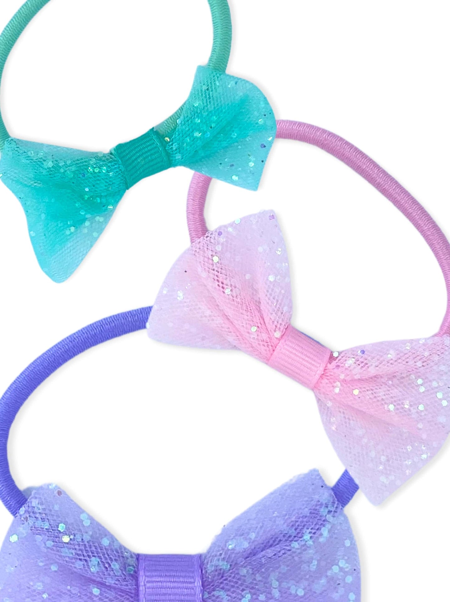 Set of colorful hair elastics with shiny bows
