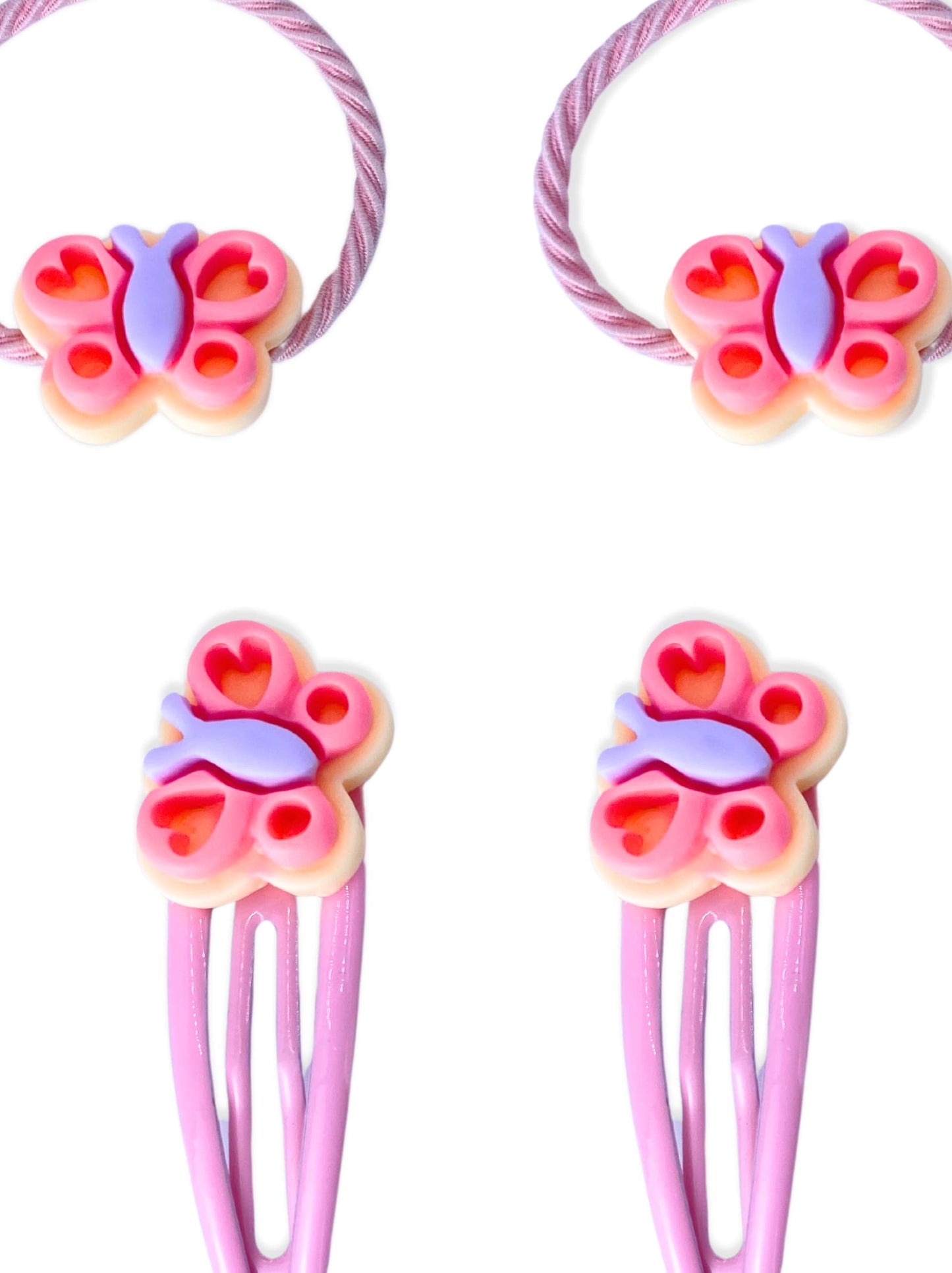 Set of elastic bands and hair clips with butterfly
