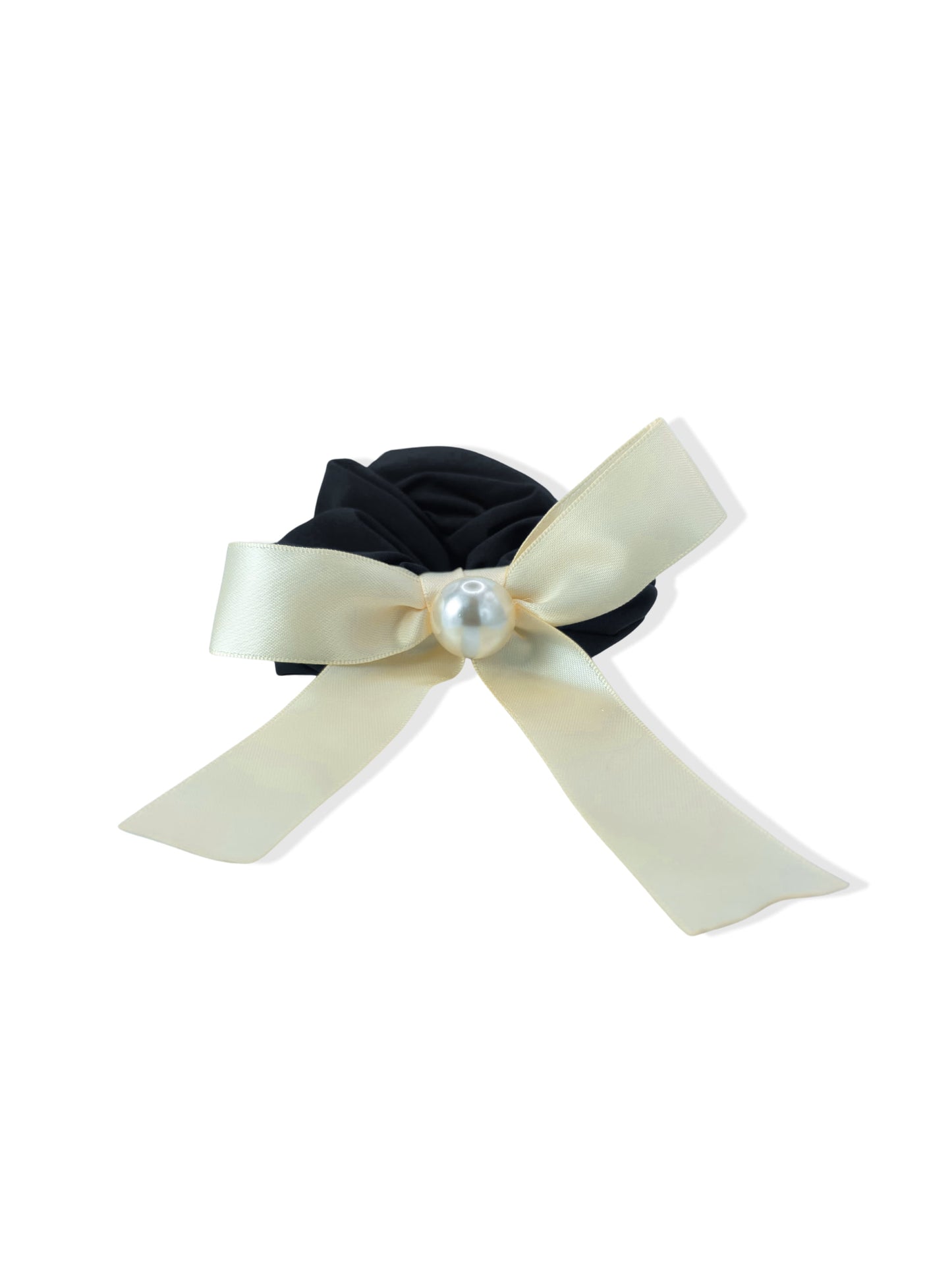Black hair elastic with bow and pearl