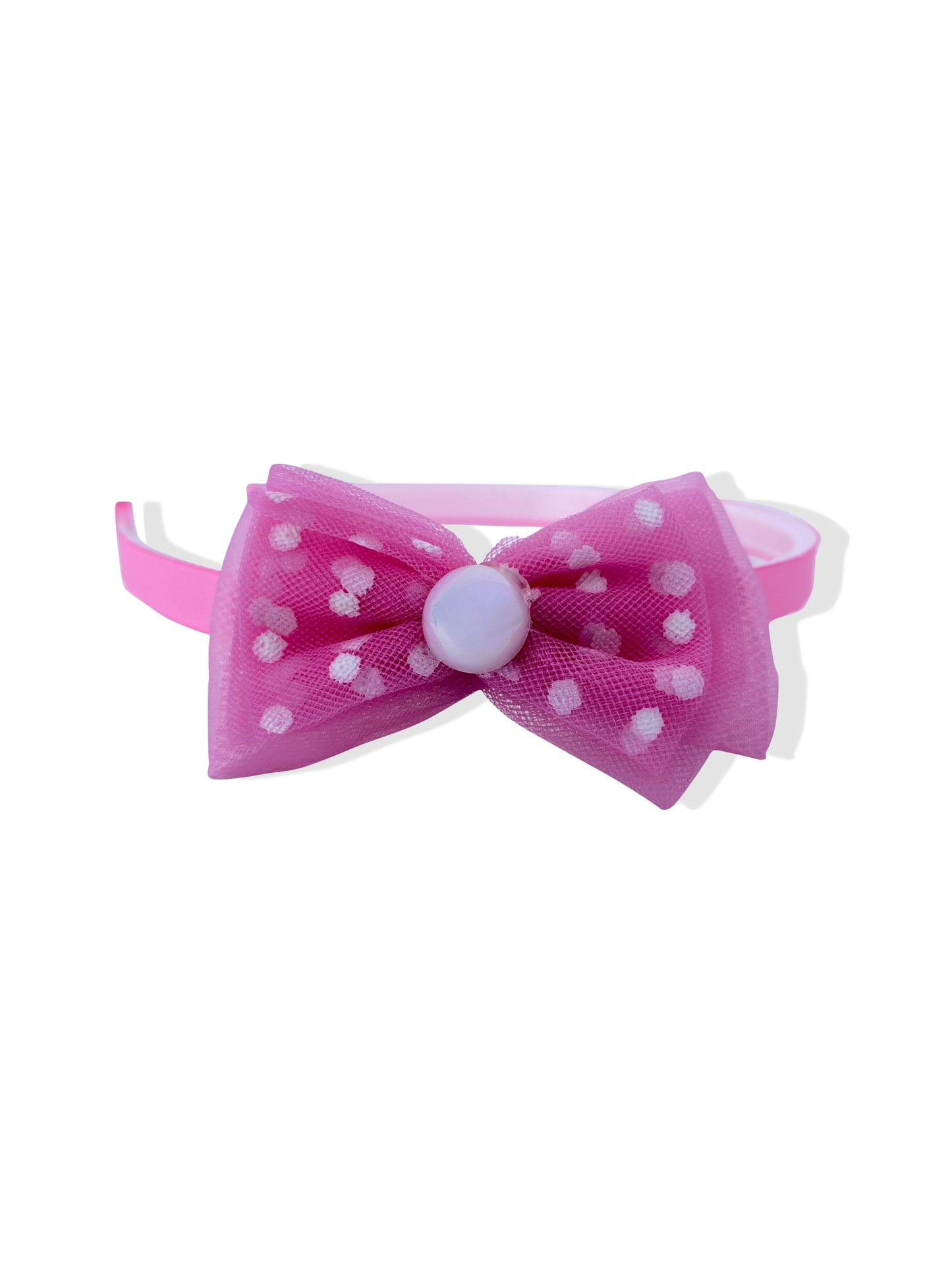 Thin pink headband with bow and pearl