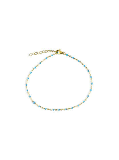 Gold steel foot bracelet with blue