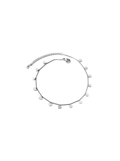 Pulseira de pé de aço prateada corações