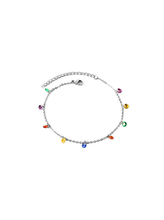 Colorful Crystals Silver Steel Foot Bracelet