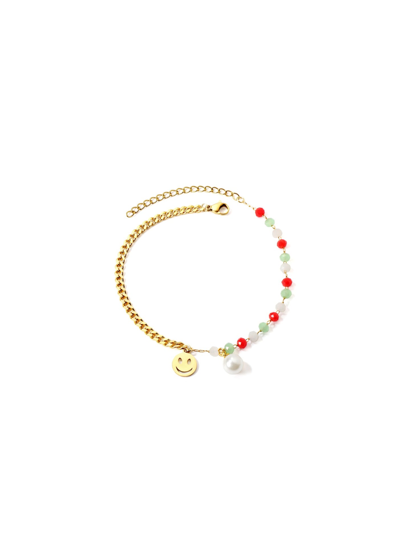 Gold steel foot bracelet with beads and smile