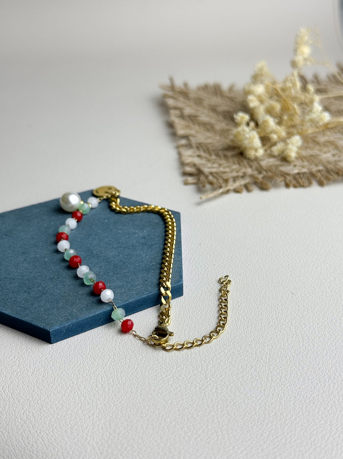 Gold steel foot bracelet with beads and smile