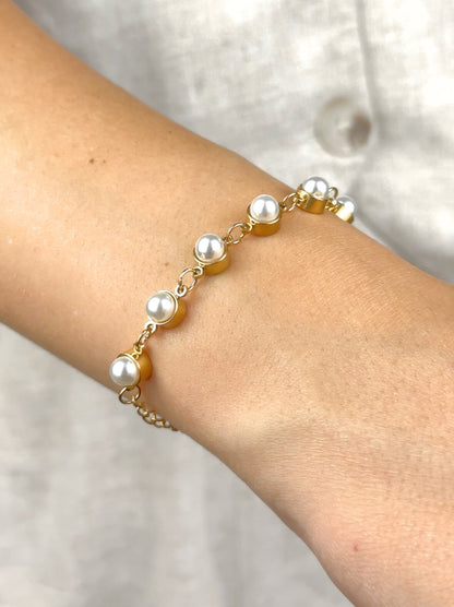 Pearl gold steel bracelet