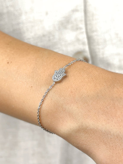 Hand of Fatima silver steel bracelet