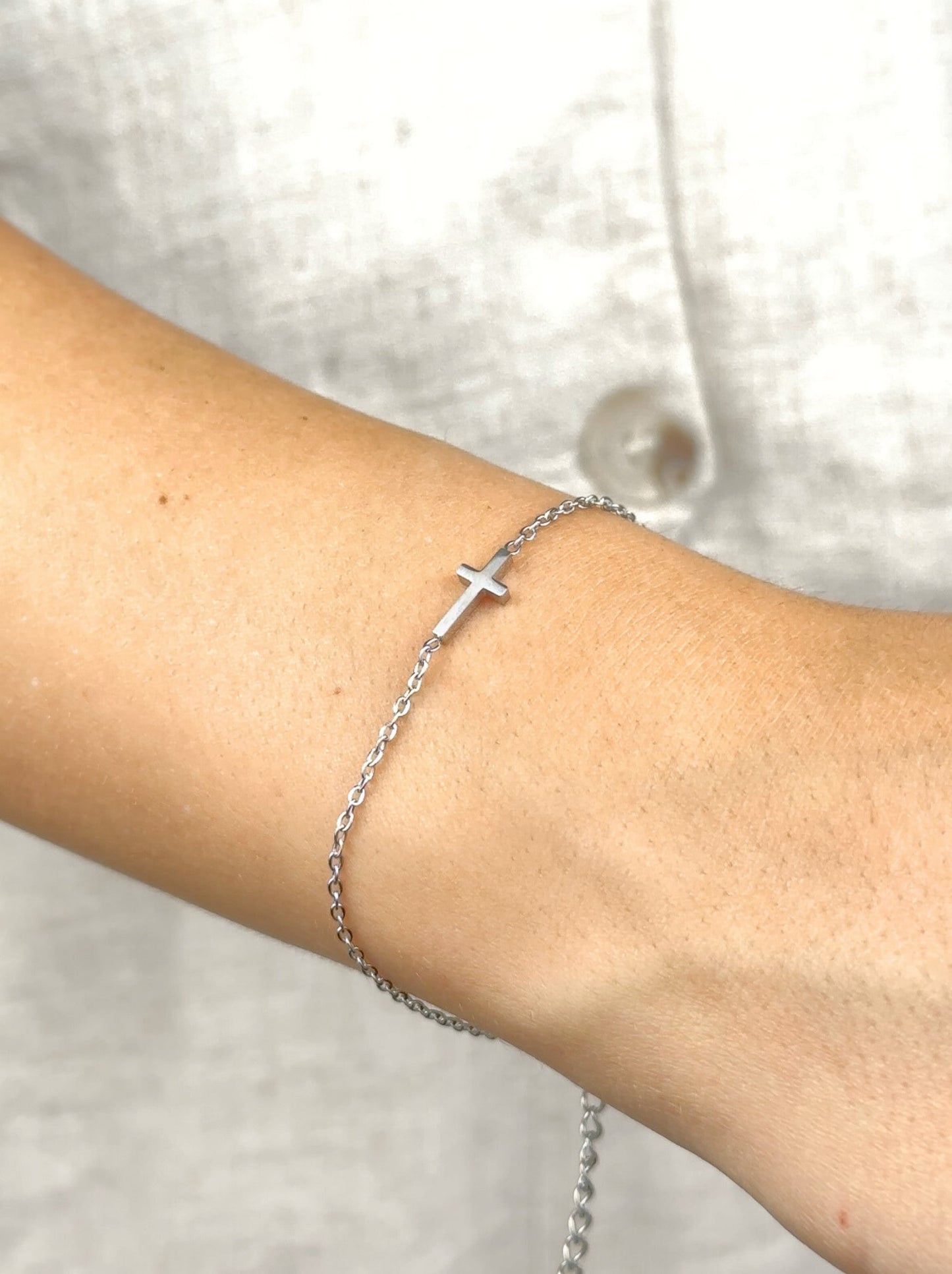 Cross silver steel bracelet