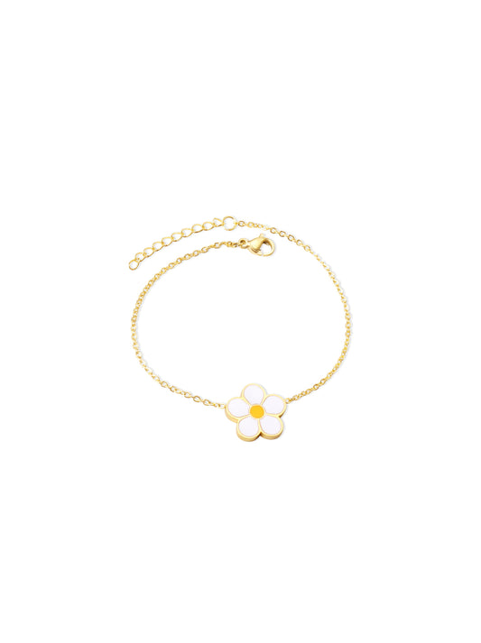 Bracelet Acier Doré Fleur Blanche