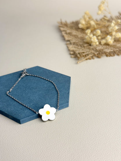 White flower silver steel bracelet