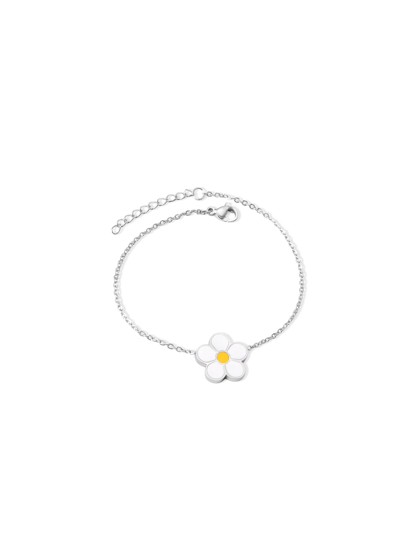 Bracelet acier argenté fleur blanche