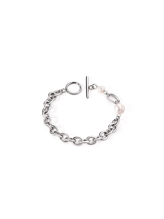 Pearl chain silver steel bracelet