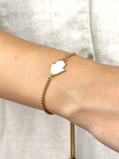 Hand of Fátima pearlescent gold steel bracelet