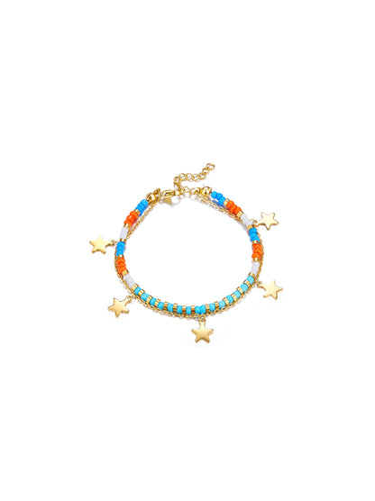 Pulseira de aço dourada colorida com estrela