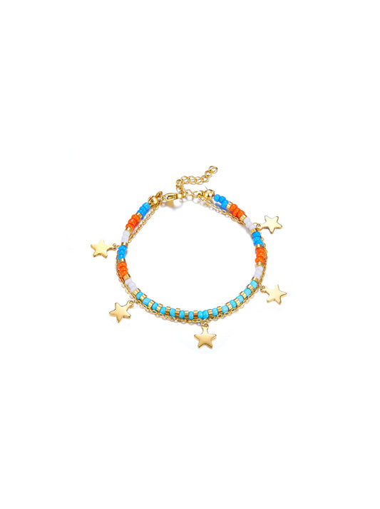 Pulseira de aço dourada colorida com estrela