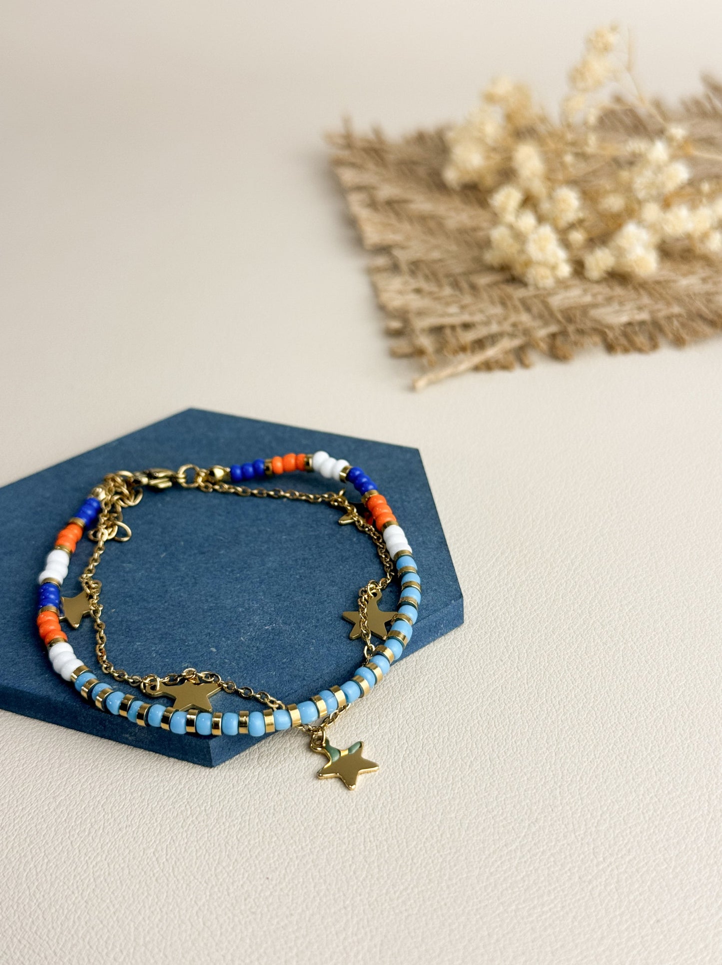 Colorful golden steel bracelet with star