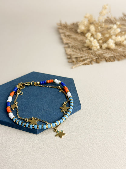 Colorful golden steel bracelet with star