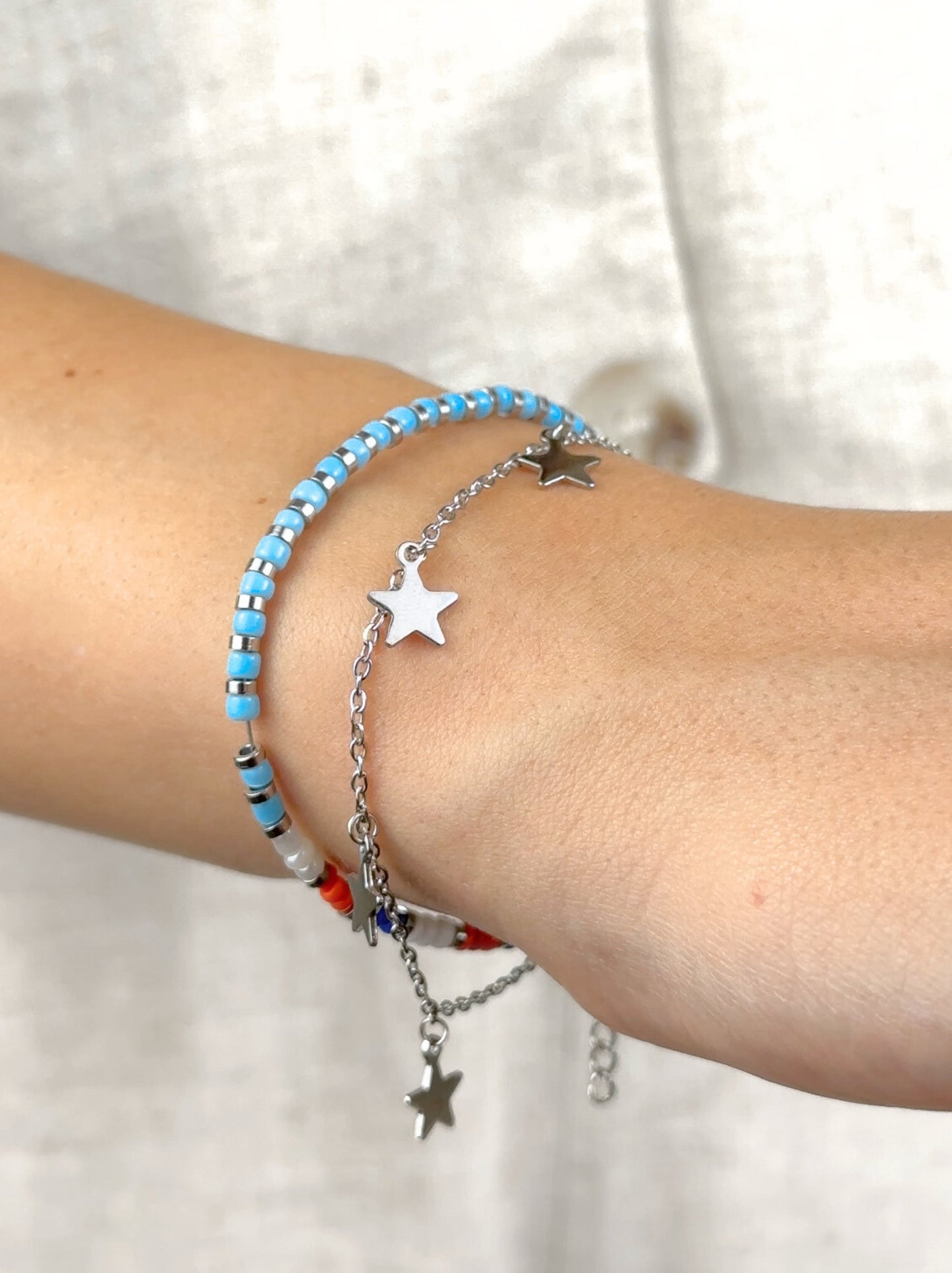 Colorful silver steel bracelet with star