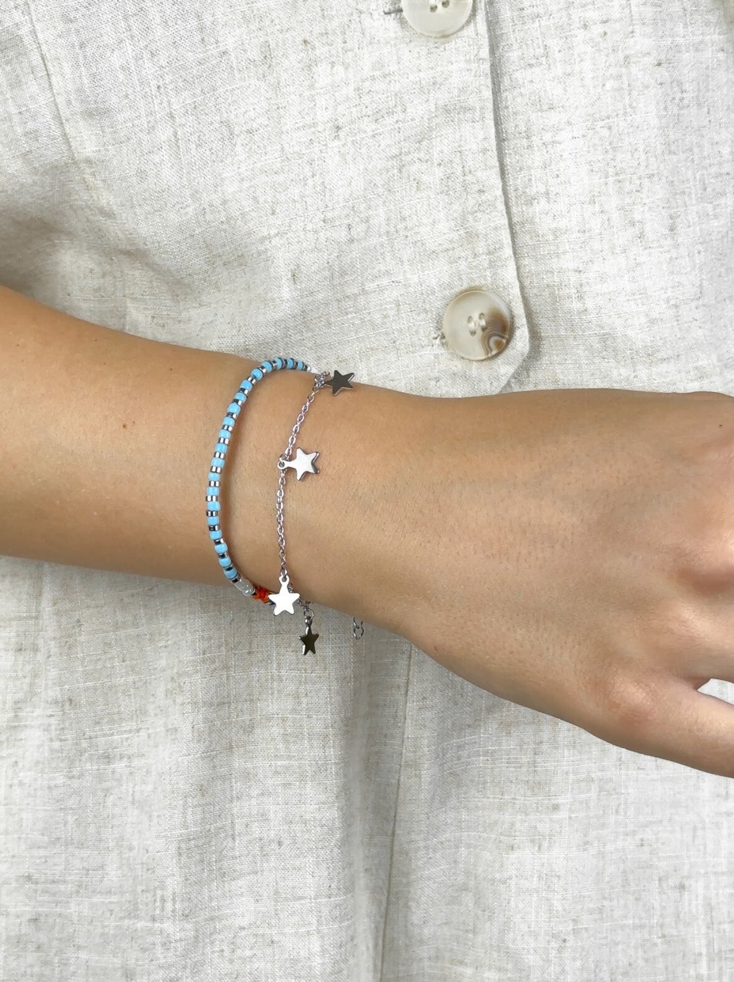 Colorful silver steel bracelet with star