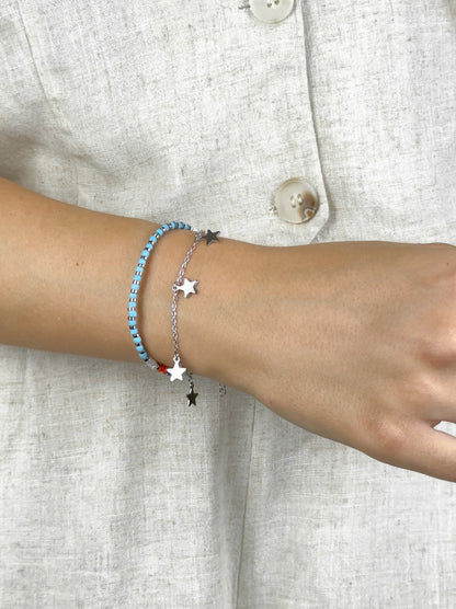 Colorful silver steel bracelet with star