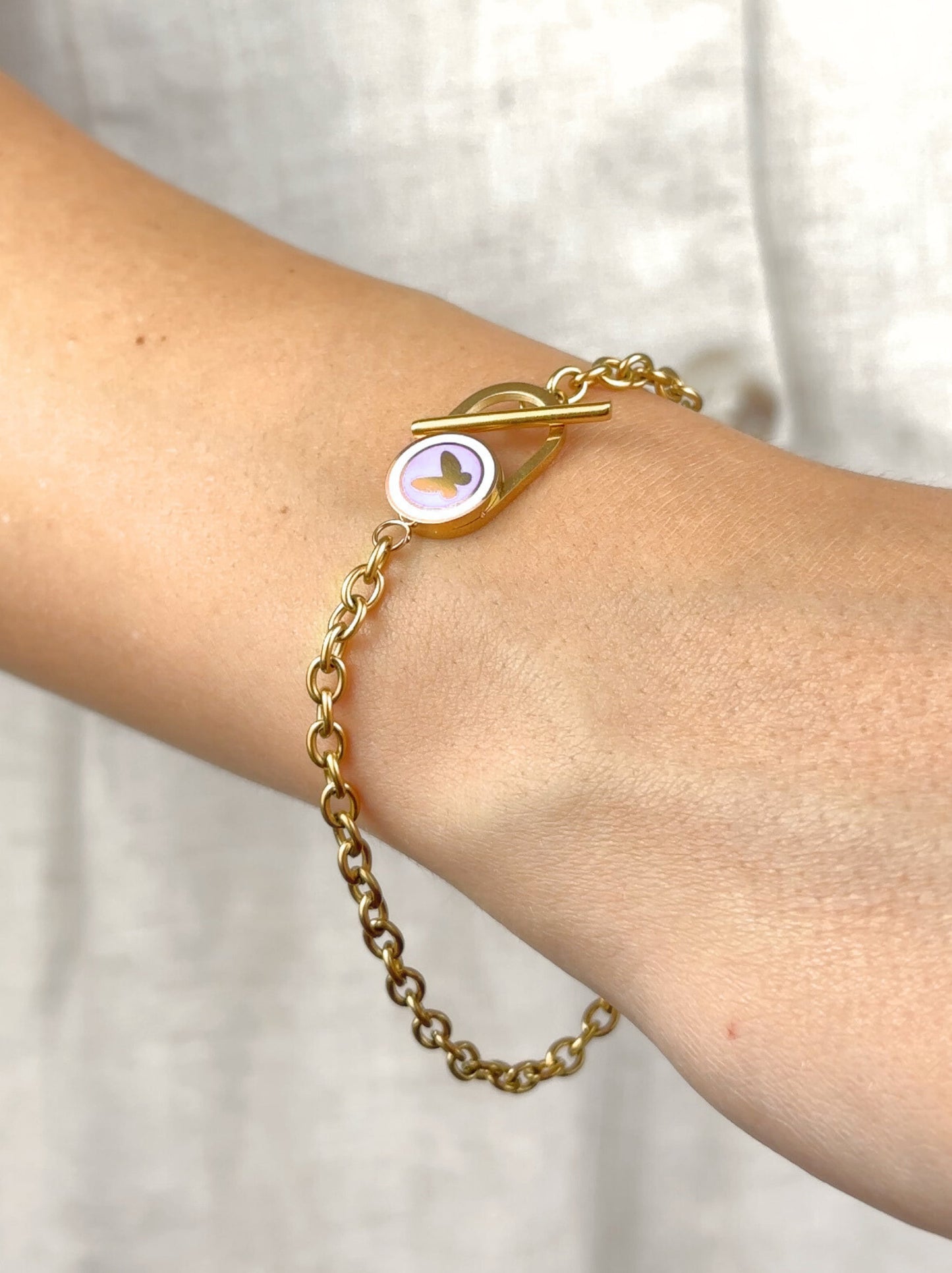 Rose Butterfly Gold Steel Bracelet