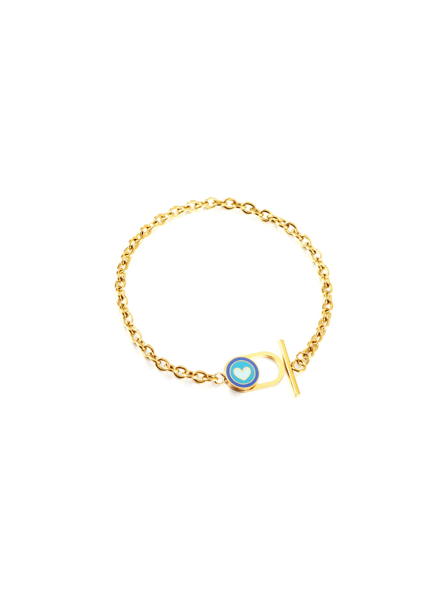 Blue heart gold steel bracelet