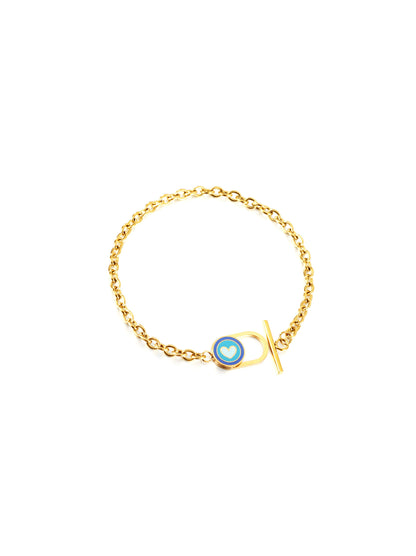 Bracelet acier doré coeur bleu