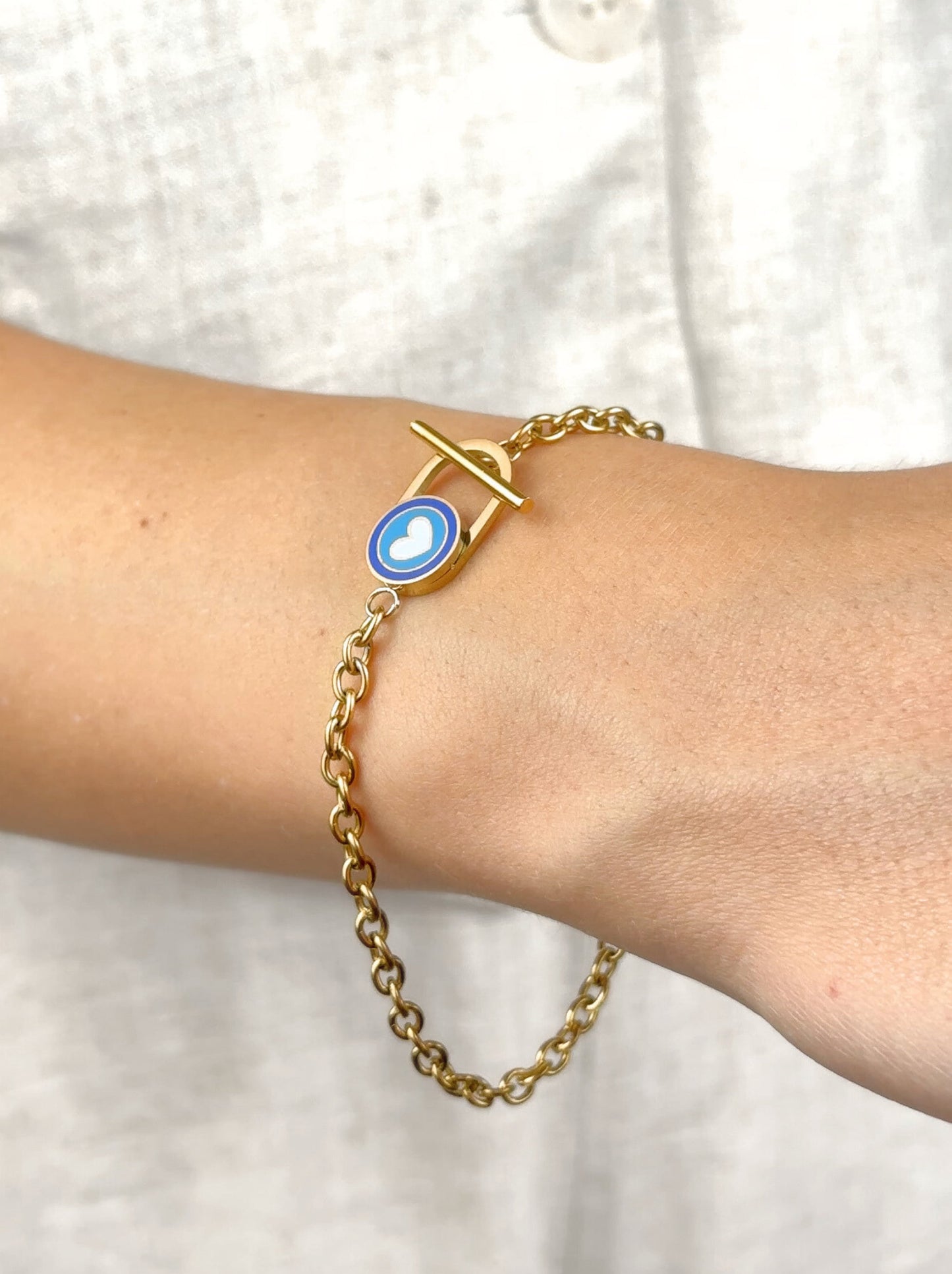 Blue heart gold steel bracelet