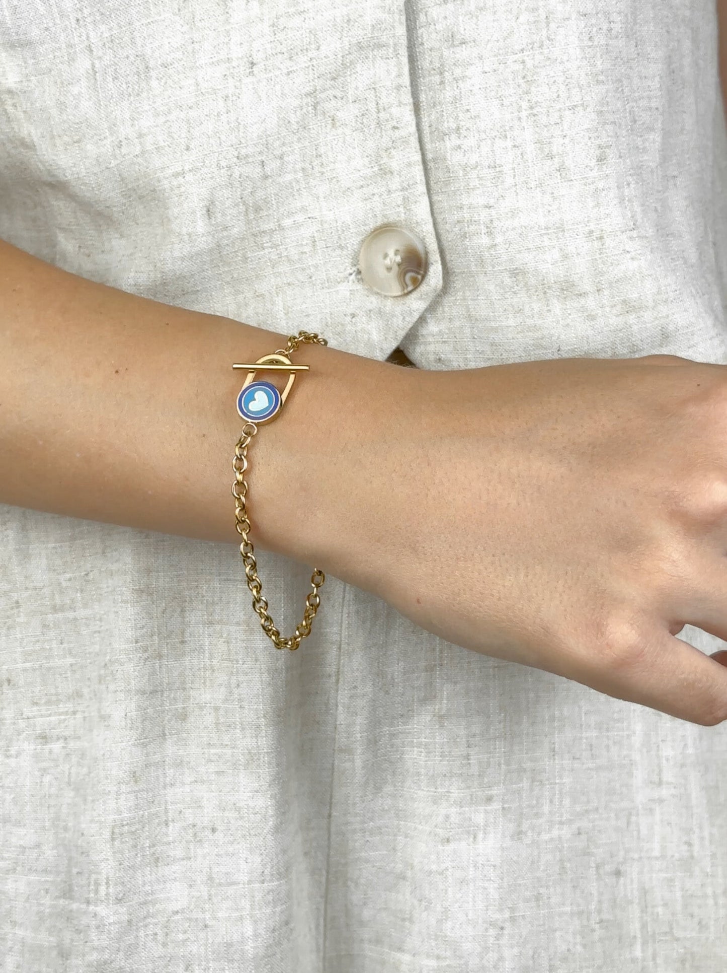 Blue heart gold steel bracelet