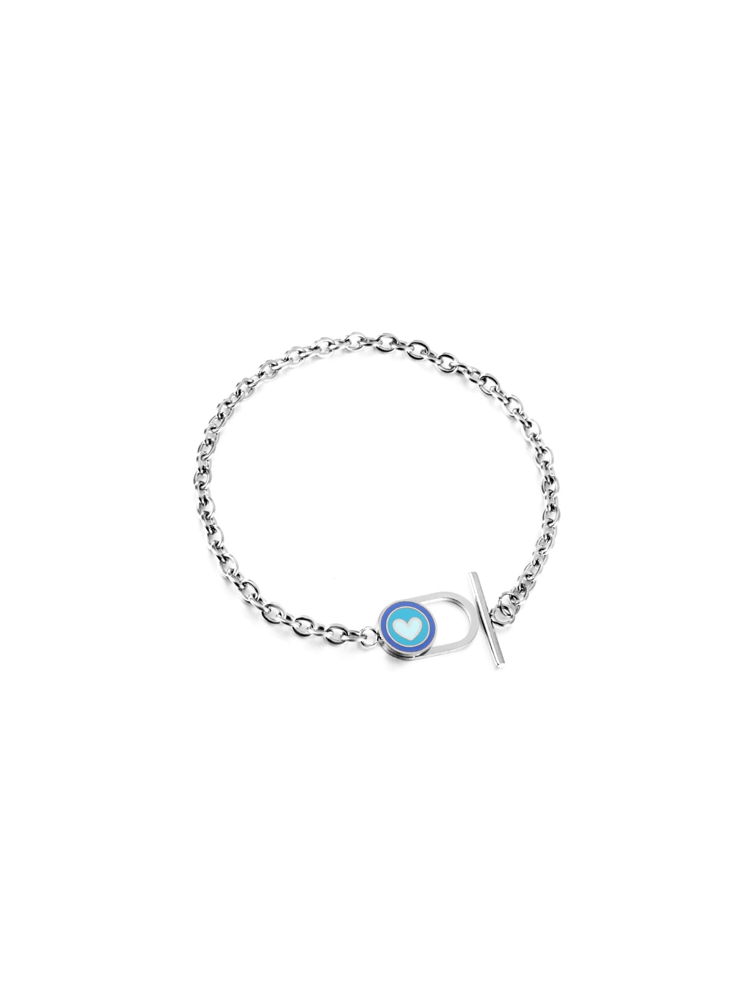 Bracelet Acier Argenté Coeur Bleu