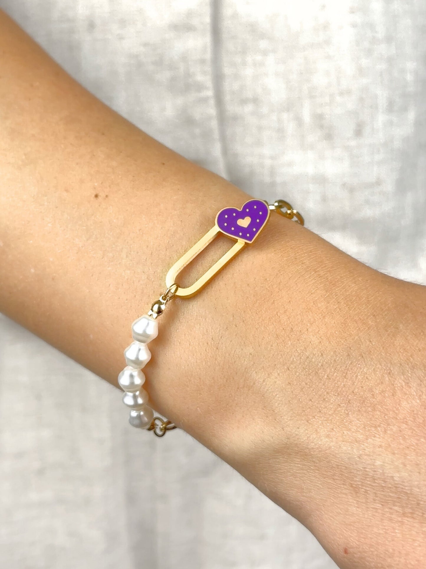 Purple heart gold steel bracelet