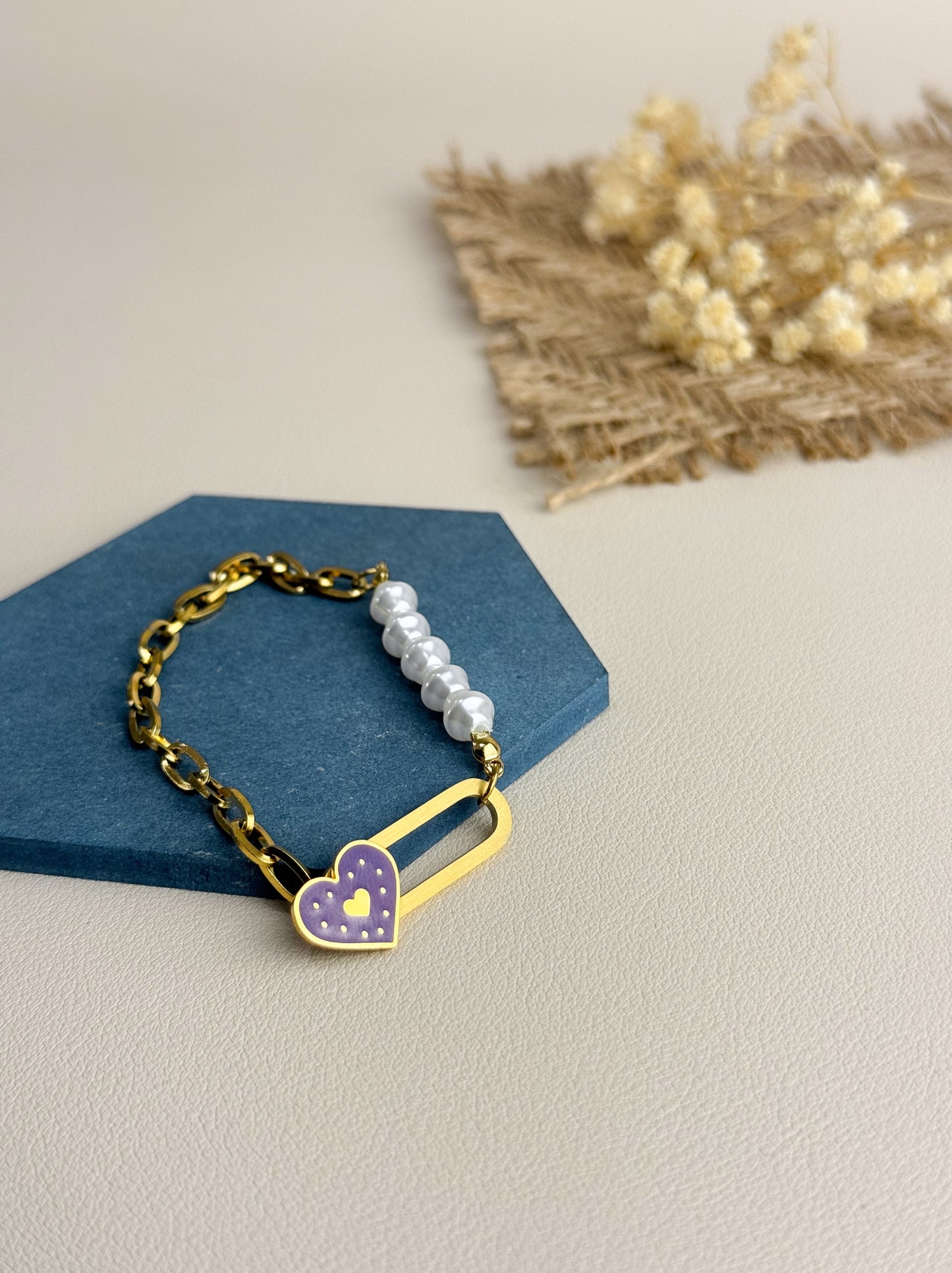 Purple heart gold steel bracelet