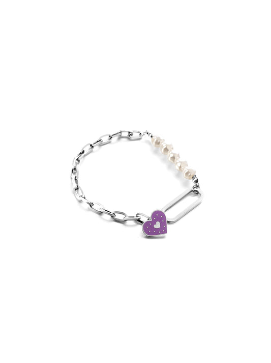 Purple Heart Silver Steel Bracelet