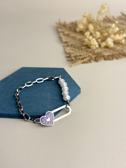 Purple Heart Silver Steel Bracelet