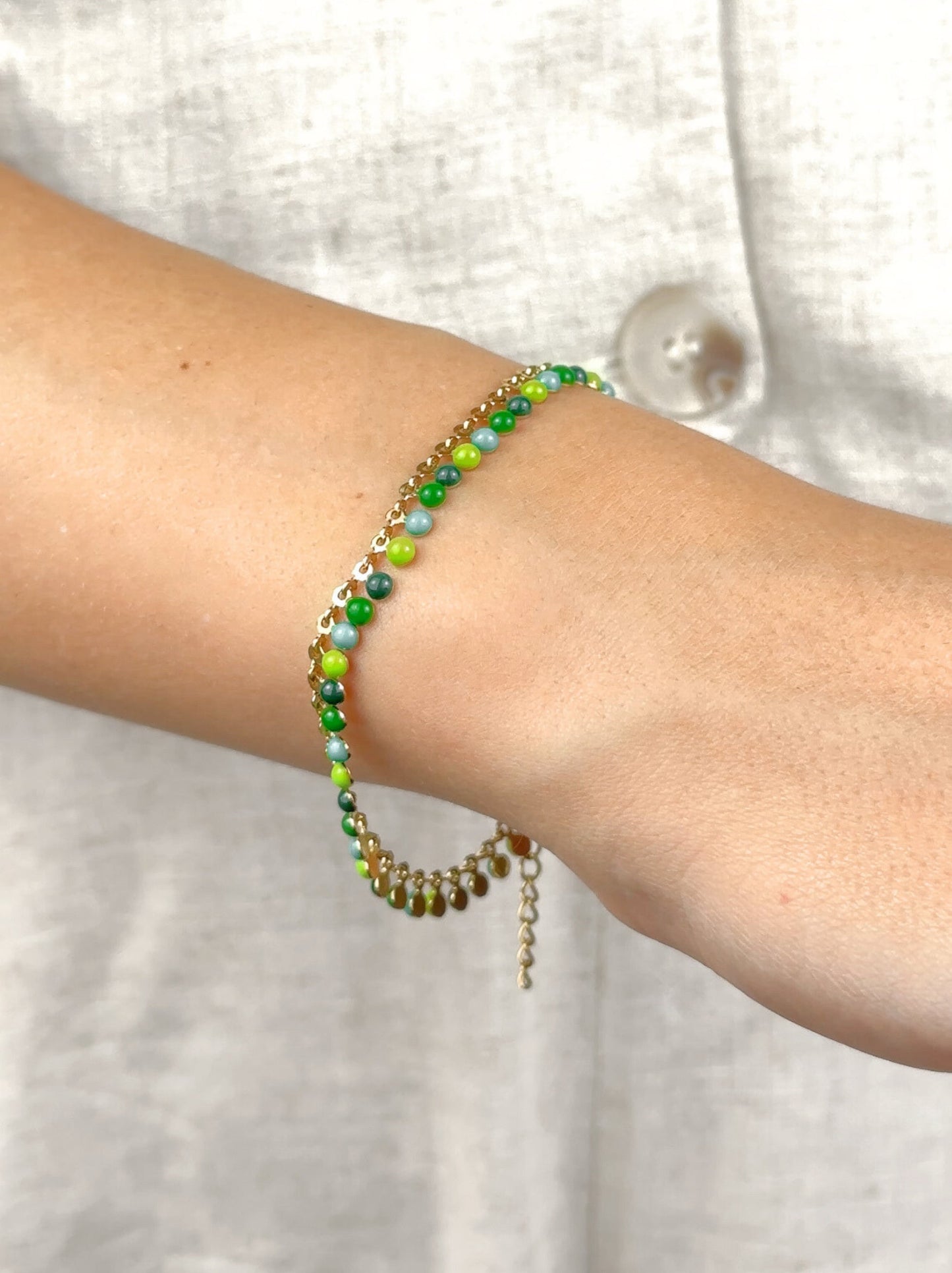 Bracelet acier doré vert