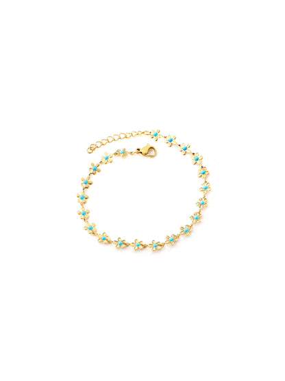 Bracelet acier doré fleur bleue