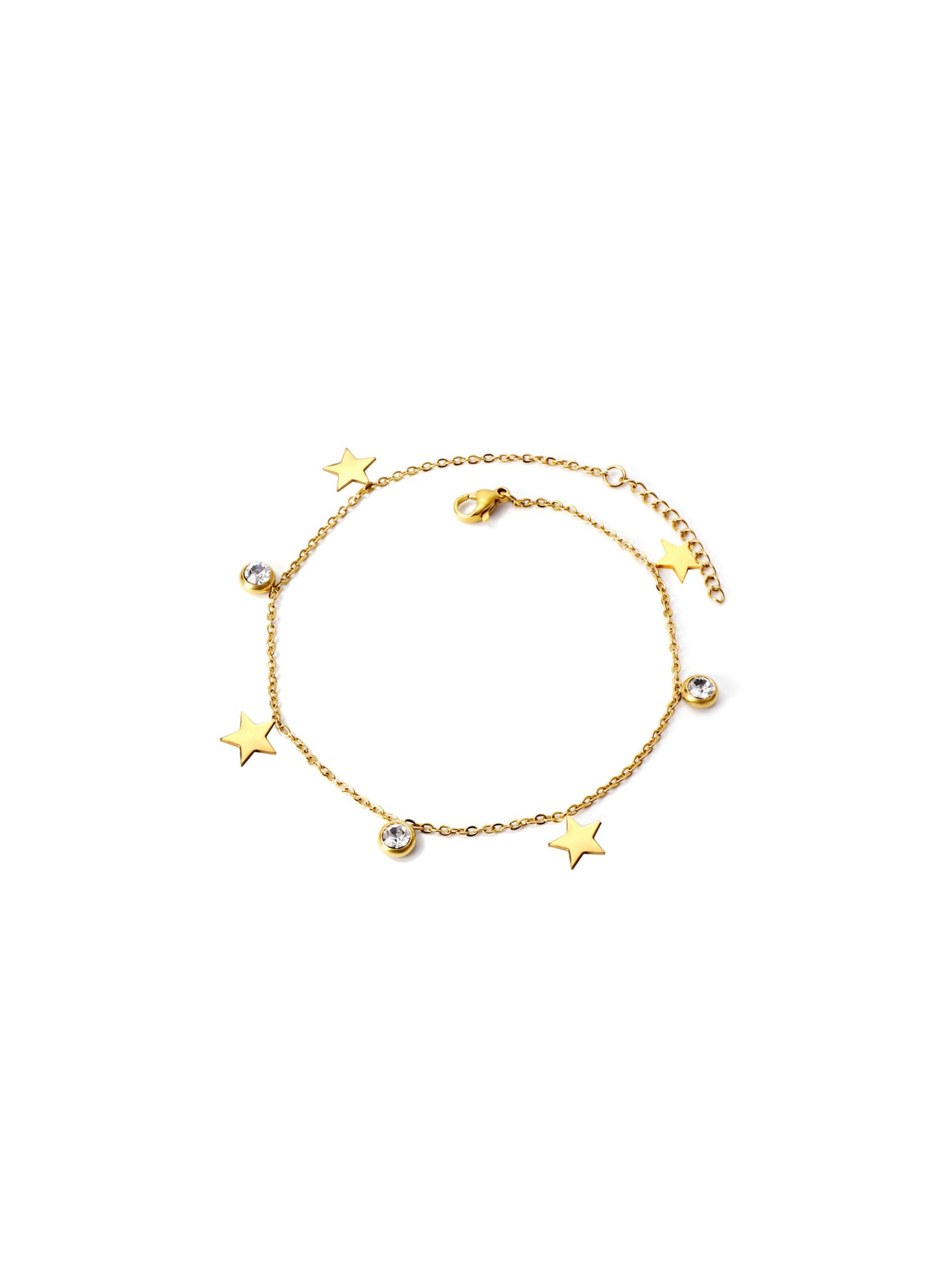 Pulseira de aço dourada estrela e zircônia