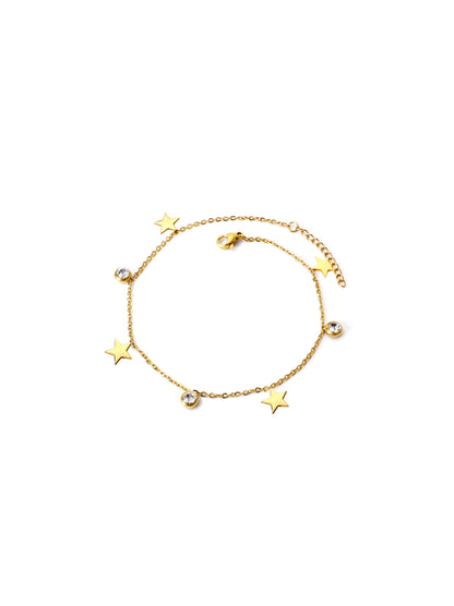 Pulseira de aço dourada estrela e zircônia