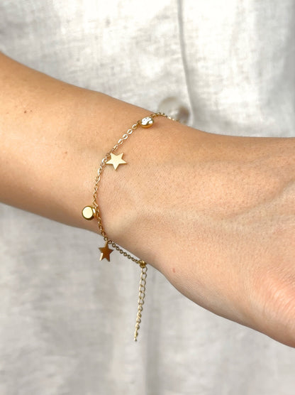 Golden star and zirconia steel bracelet