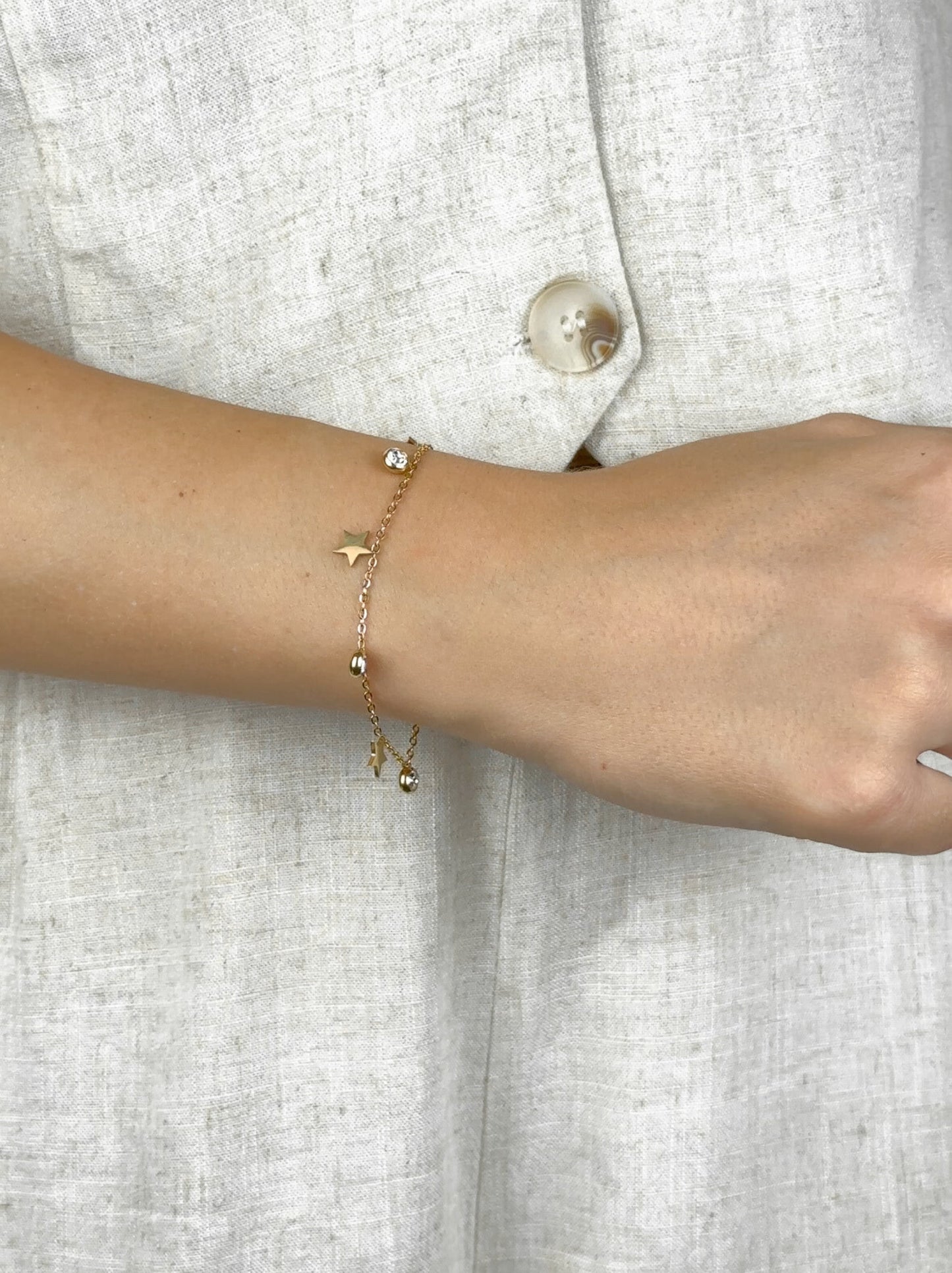 Golden star and zirconia steel bracelet