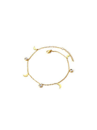 Moon and zirconia gold steel bracelet